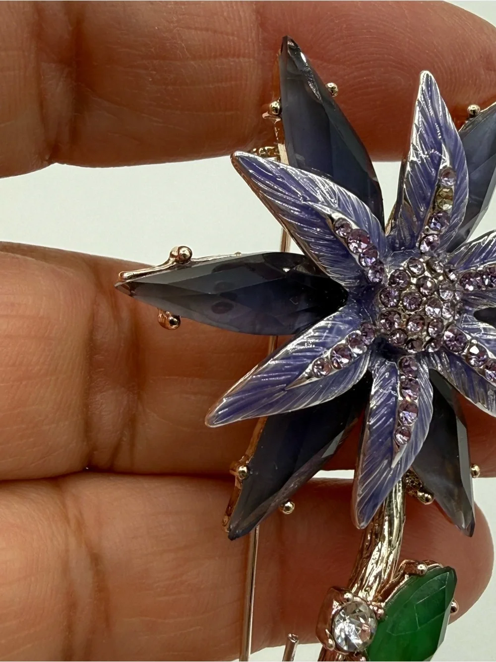 Napier Purple Crystal Flower Brooch Pin Vintage Style Floral Statement Jewelry - Picture 8 of 12